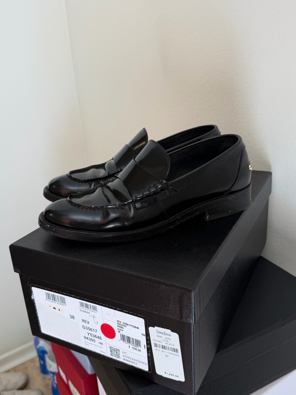 CHANEL Black Patent Leather Penny Loafers